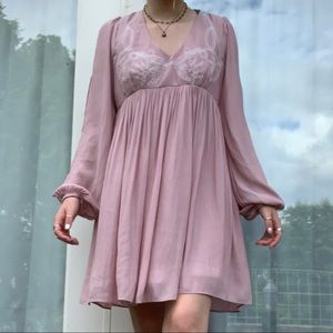 embroidered balloon sleeve dress